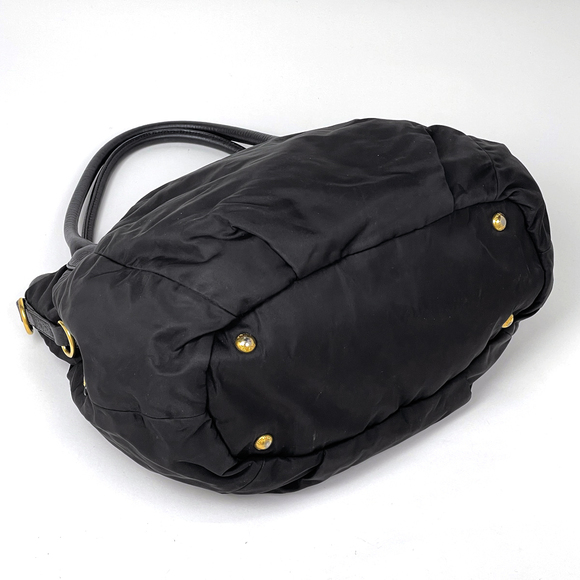 Prada Tote 2WAY Nylon Logo Black Handbag Plate - Picture 1 of 8